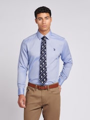 U.S. Polo Assn. Blue Mens Long Sleeve Dobby Texture 100% Cotton Shirt - Image 1 of 7