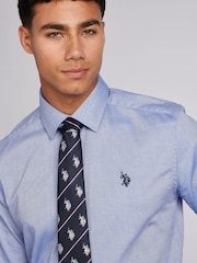 U.S. Polo Assn. Blue Mens Long Sleeve Dobby Texture 100% Cotton Shirt - Image 3 of 7