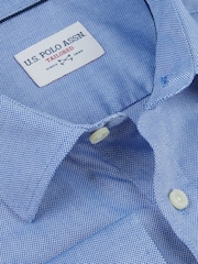 U.S. Polo Assn. Blue Mens Long Sleeve Dobby Texture 100% Cotton Shirt - Image 6 of 7
