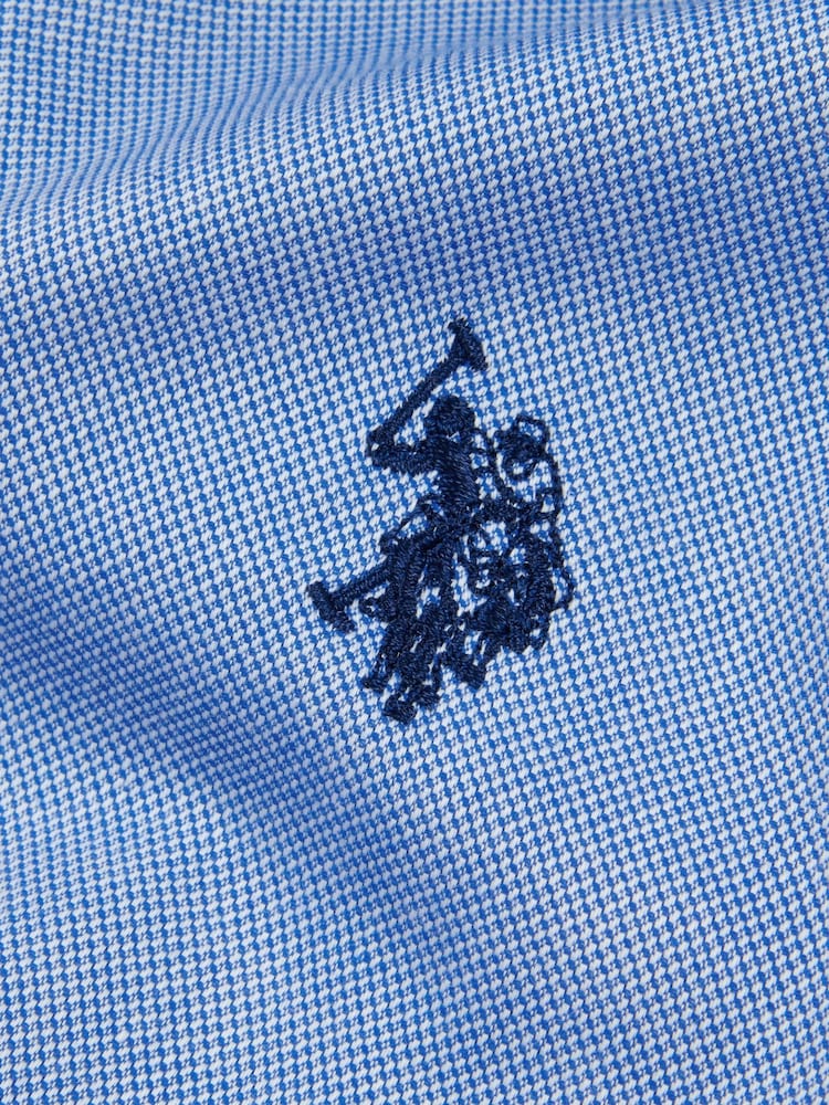 U.S. Polo Assn. Blue Mens Long Sleeve Dobby Texture 100% Cotton Shirt - Image 7 of 7