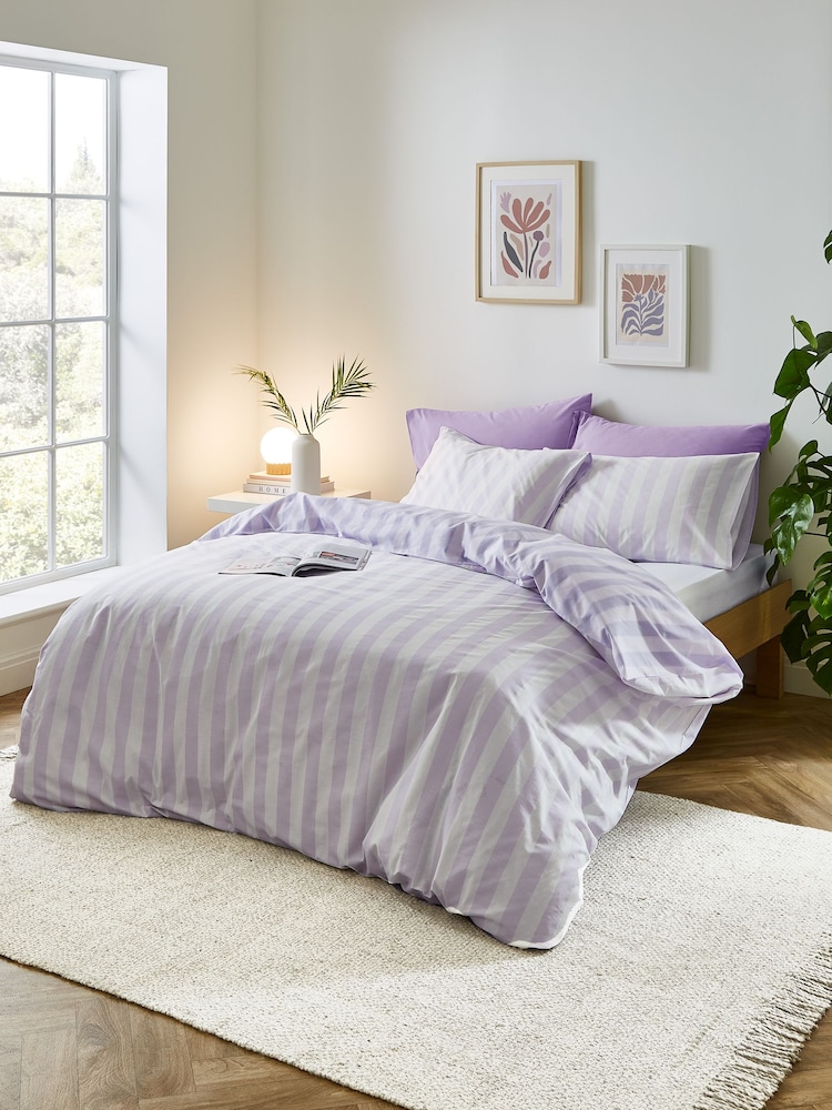 Sassy B Lilac Stripe Tease Duvet Cover And Pillowcase Set - Image 1 of 4 Sassy B Lilac Stripe Tease Duvet Cover And Pillowcase Set - Image 1 of 4