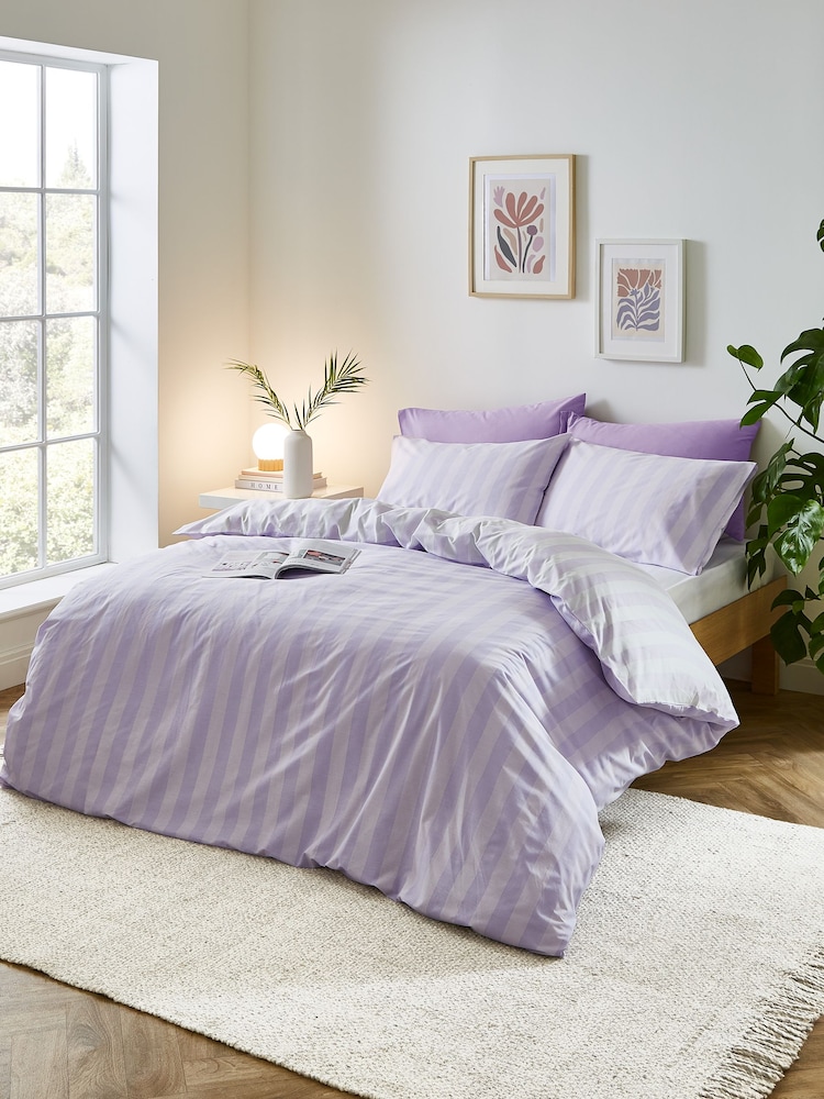 Sassy B Lilac Stripe Tease Duvet Cover And Pillowcase Set - Image 2 of 4 Sassy B Lilac Stripe Tease Duvet Cover And Pillowcase Set - Image 2 of 4