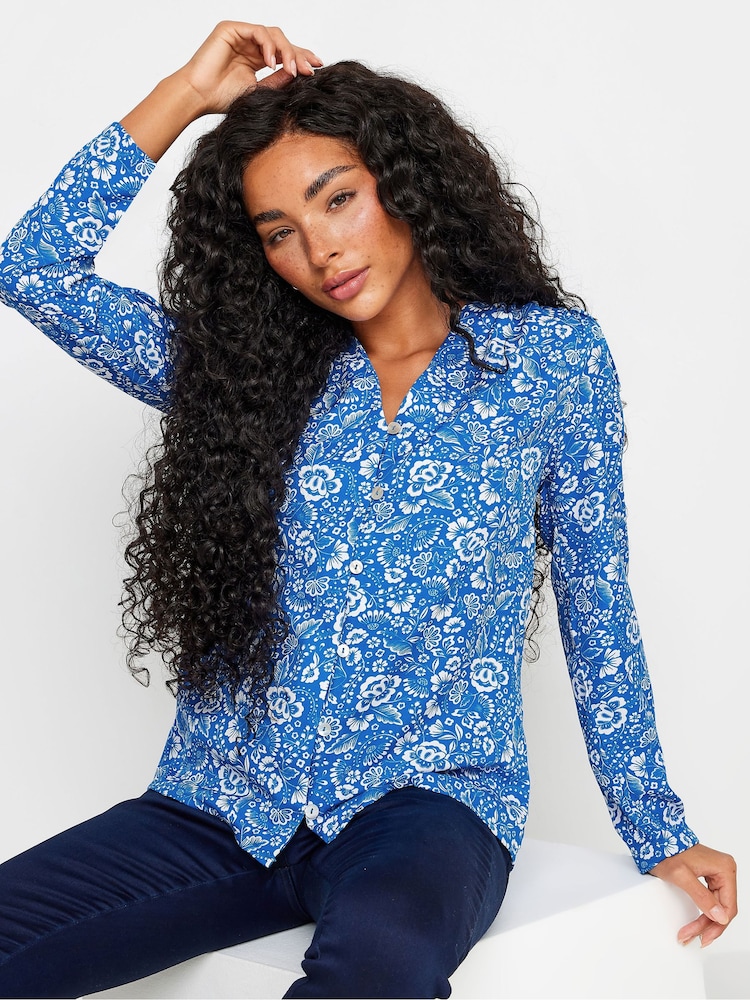 M&Co Blue Petite Long Sleeve Blouse - Image 1 of 4