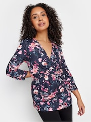 M&Co Blue Petite Floral Twist Front Top - Image 1 of 5