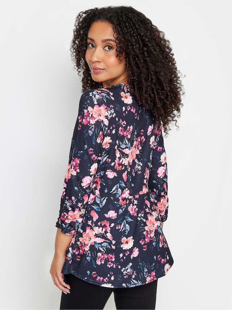 M&Co Blue Petite Floral Twist Front Top - Image 2 of 5