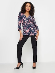M&Co Blue Petite Floral Twist Front Top - Image 3 of 5