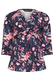 M&Co Blue Petite Floral Twist Front Top - Image 5 of 5
