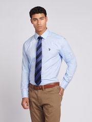U.S. Polo Assn. Light Blue Mens Long Sleeve Dobby Texture 100% Cotton Shirt - Image 1 of 8