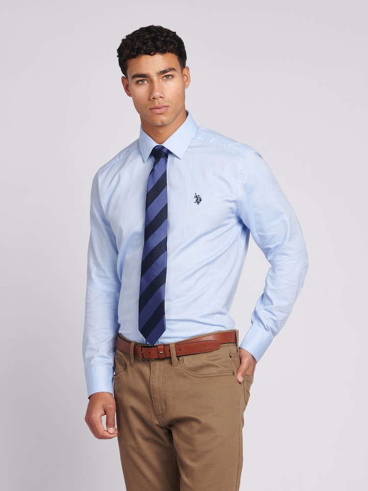 U.S. Polo Assn. Light Blue Mens Long Sleeve Dobby Texture 100% Cotton Shirt - Image 1 of 8