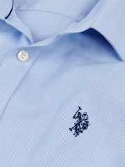 U.S. Polo Assn. Blue Mens Long Sleeve Herringbone Twill 100% Cotton Shirt - Image 7 of 8