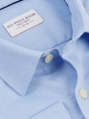 U.S. Polo Assn. Blue Mens Long Sleeve Herringbone Twill 100% Cotton Shirt - Image 8 of 8