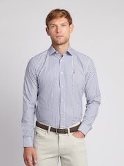 U.S. Polo Assn. Blue Mens Long Sleeve Poplin Bengal Stripe 100% Cotton Shirt - Image 1 of 7