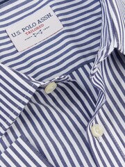U.S. Polo Assn. Blue Mens Long Sleeve Poplin Bengal Stripe 100% Cotton Shirt - Image 6 of 7