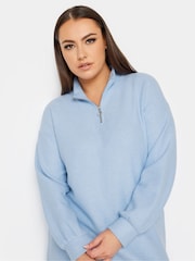 Yours Curve Blue Soft Touch Ribbed Half Zip Midi Dress - Image 4 of 4