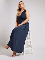 Yours Curve Blue Knot Front Maxi Dress - Image 1 of 4
