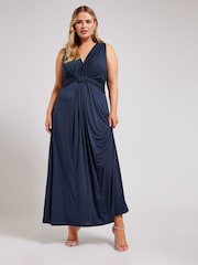 Yours Curve Blue Knot Front Maxi Dress - Image 3 of 4