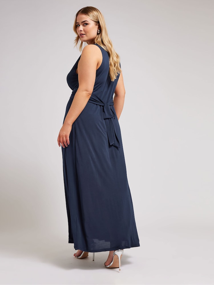 Yours Curve Blue Knot Front Maxi Dress - Image 4 of 4