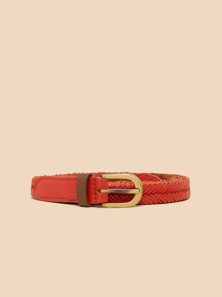 White Stuff Orange Plaited Leather Skinny Belt - Image 1 of 3