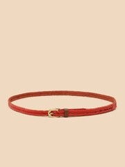 White Stuff Orange Plaited Leather Skinny Belt - Image 2 of 3