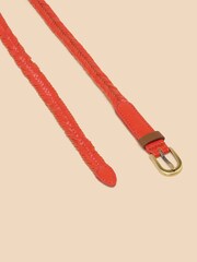 White Stuff Orange Plaited Leather Skinny Belt - Image 3 of 3