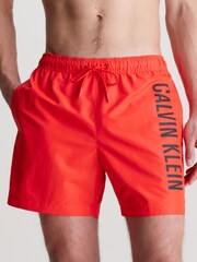 Calvin Klein Red Slogan Swim Shorts - Image 1 of 4