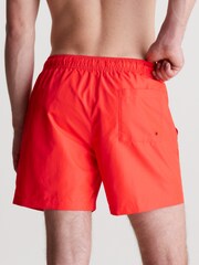 Calvin Klein Red Slogan Swim Shorts - Image 2 of 4