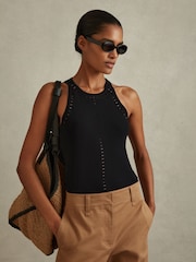 Reiss Black Cammi Fitted Cut-Out Detail Vest - Image 1 of 5