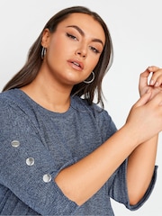 Yours Curve Mid Blue Button Sleeve Soft Touch Top - Image 4 of 4