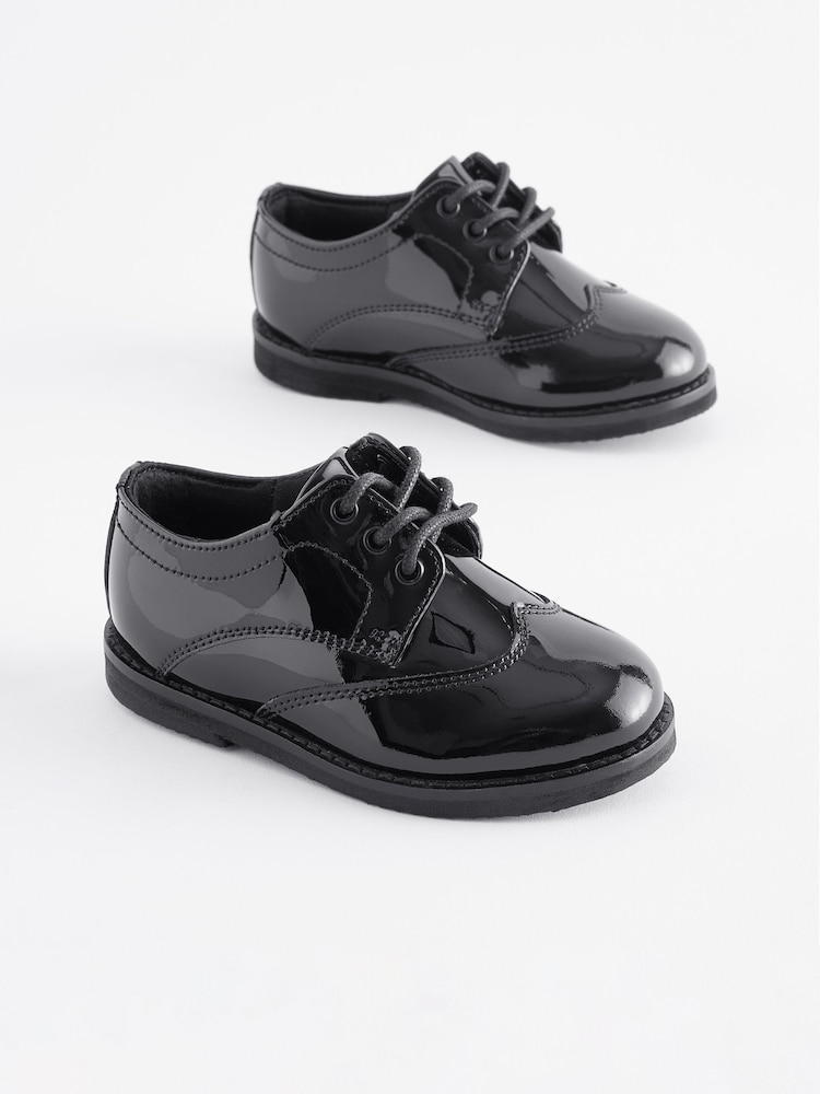 Black Patent Standard Fit (F) Smart Leather Brogues School Shoes - Image 1 of 5