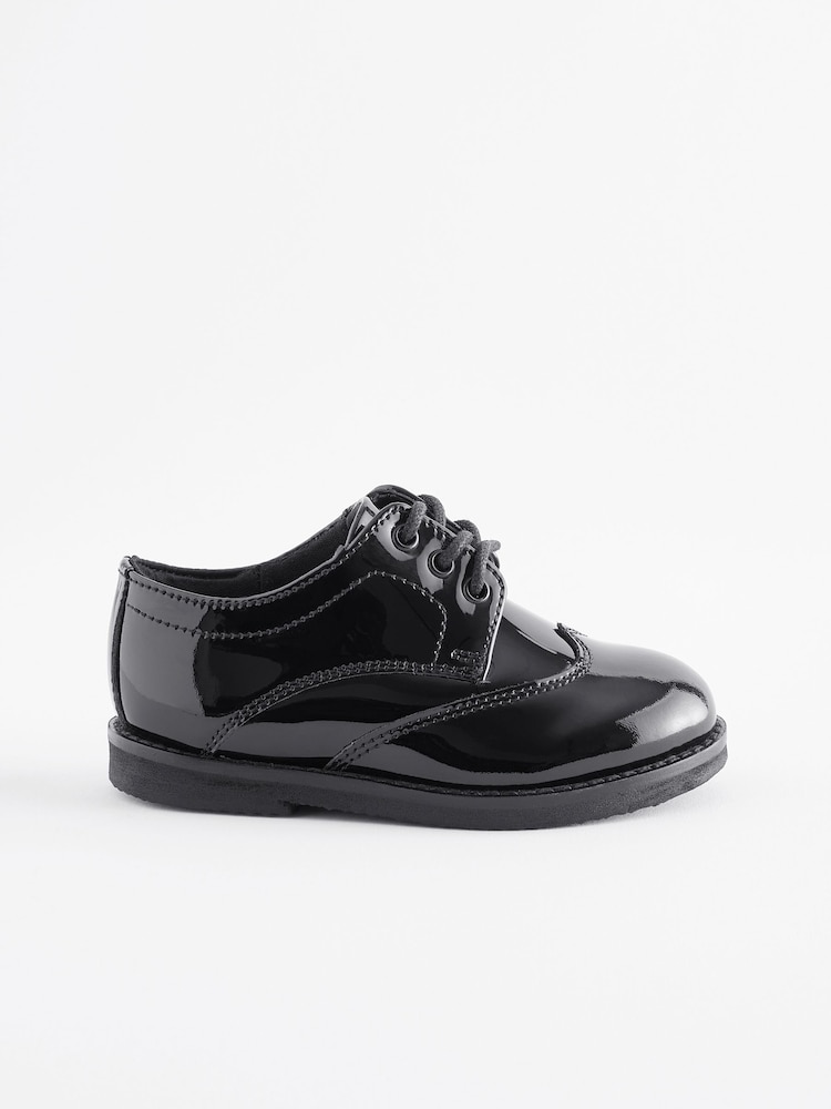 Black Patent Standard Fit (F) Smart Leather Brogues School Shoes - Image 2 of 5