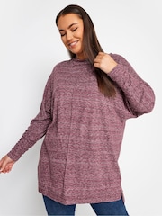Yours Curve Red Charcoal Front Seam Soft Touch Jumper - Image 1 of 4