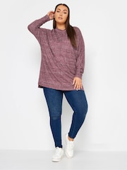 Yours Curve Red Charcoal Front Seam Soft Touch Jumper - Image 2 of 4