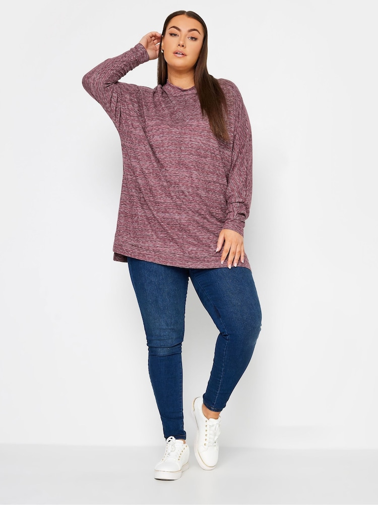 Yours Curve Red Charcoal Front Seam Soft Touch Jumper - Image 2 of 4