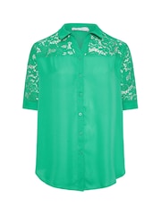 YOURS LONDON Curve Green Lace Sleeve Shirt - Image 3 of 4