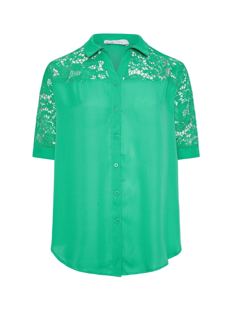 YOURS LONDON Curve Green Lace Sleeve Shirt - Image 4 of 4