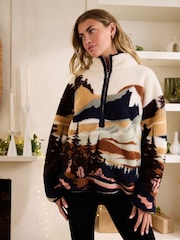 Ecru/Navy Mountain Scene Half Zip Borg Fleece - Image 3 of 7