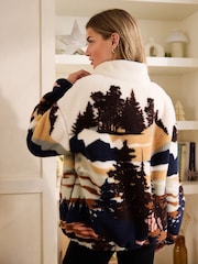 Ecru/Navy Mountain Scene Half Zip Borg Fleece - Image 4 of 7