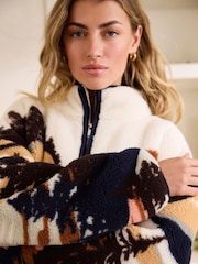 Ecru/Navy Mountain Scene Half Zip Borg Fleece - Image 5 of 7