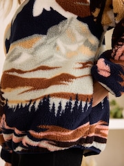 Ecru/Navy Mountain Scene Half Zip Borg Fleece - Image 6 of 7