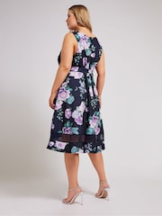 Yours Curve Blue Mesh Panel Skater Dress - Image 4 of 5