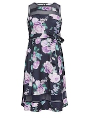 Yours Curve Blue Mesh Panel Skater Dress - Image 5 of 5