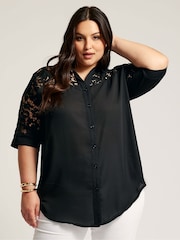 YOURS LONDON Curve Black Lace Sleeve Shirt - Image 1 of 2