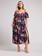 Yours Curve Blue Cold Shoulder Maxi Dress - Image 1 of 5