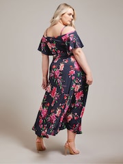 Yours Curve Blue Cold Shoulder Maxi Dress - Image 3 of 5