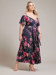Yours Curve Blue Cold Shoulder Maxi Dress - Image 4 of 5