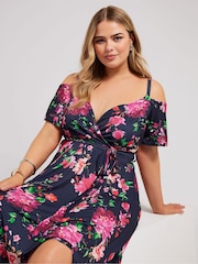 Yours Curve Blue Cold Shoulder Maxi Dress - Image 5 of 5