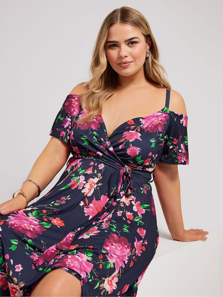 Yours Curve Blue Cold Shoulder Maxi Dress - Image 5 of 5