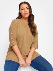 Yours Curve Brown Batwing Sleeve Soft Touch Jumper - Image 1 of 4