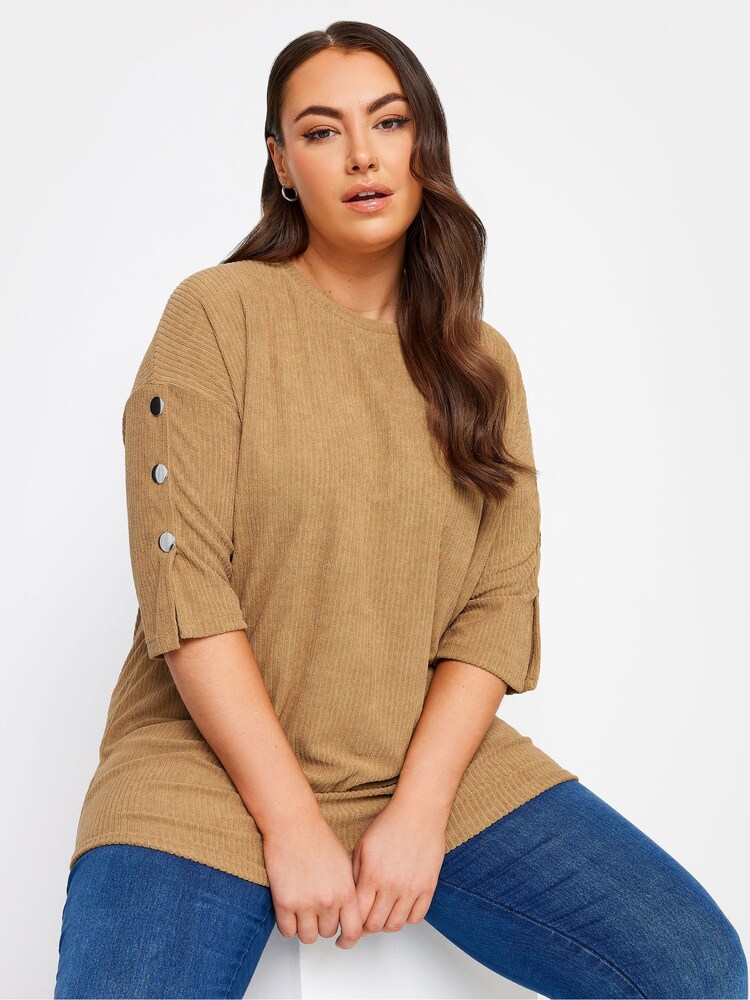 Yours Curve Brown Batwing Sleeve Soft Touch Jumper - Image 1 of 4