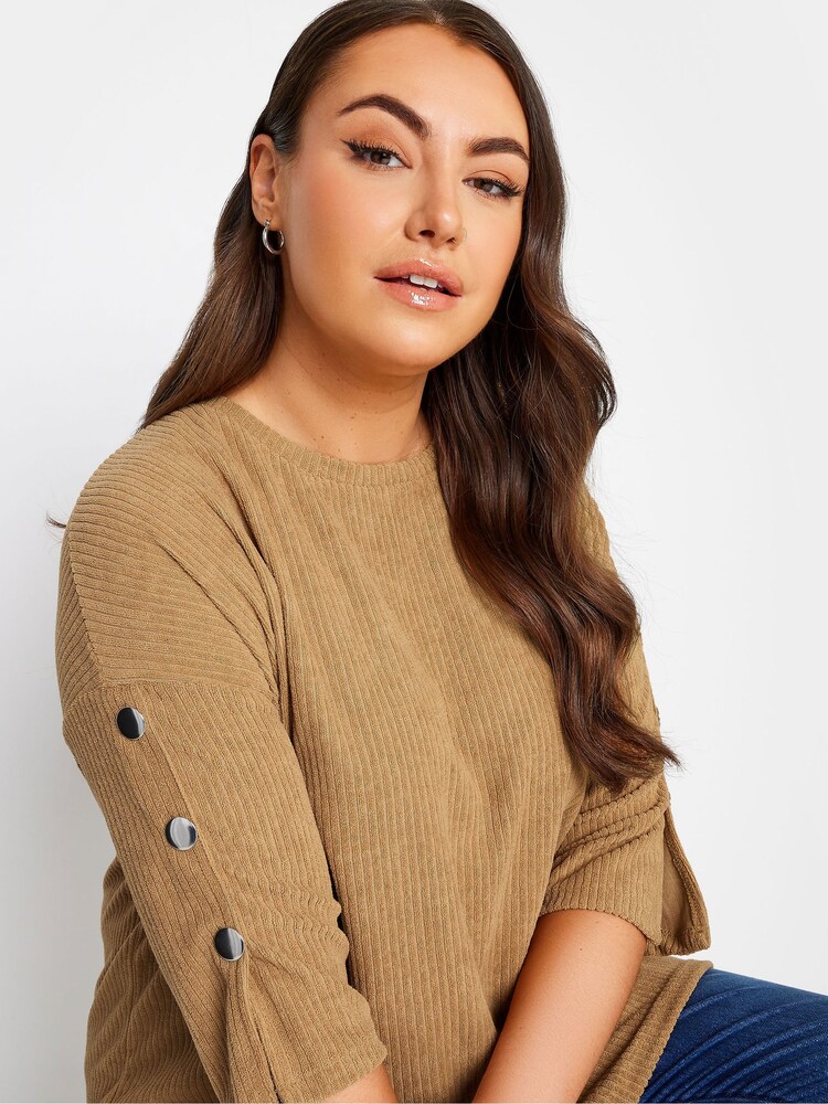 Yours Curve Brown Batwing Sleeve Soft Touch Jumper - Image 4 of 4